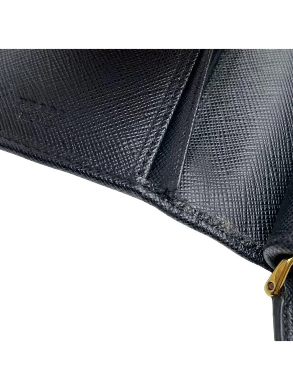Prada Logo Saffiano Leather Bifold Wallet Black Compact